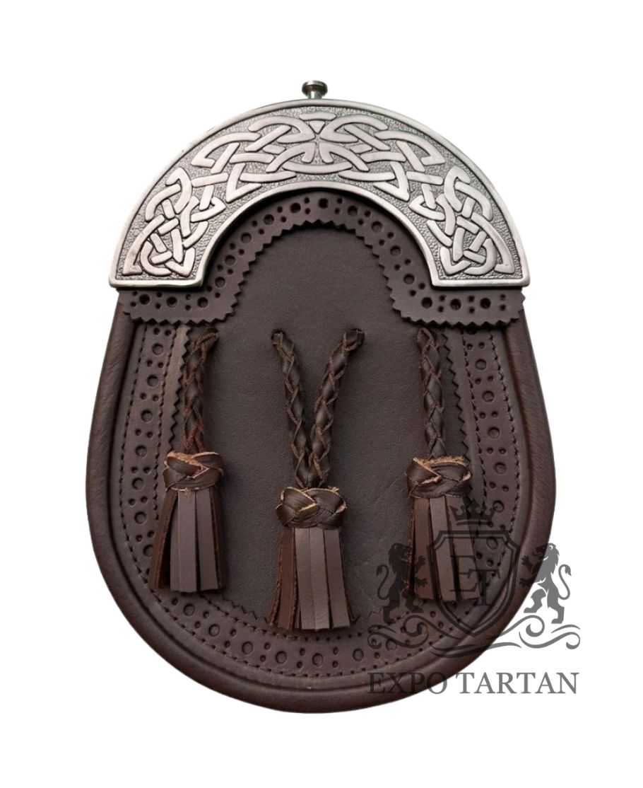 Brown Leather Sporran Antique Celtic Cantle