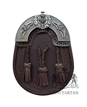 Brown Leather Sporran Antique Thistle Cantle