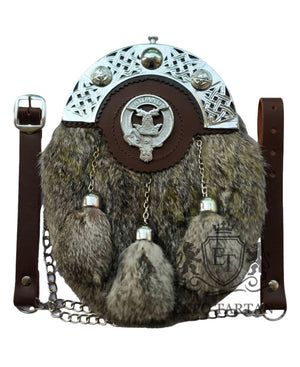 Brown Leather With Tan Color Rabbit Fur Sporran