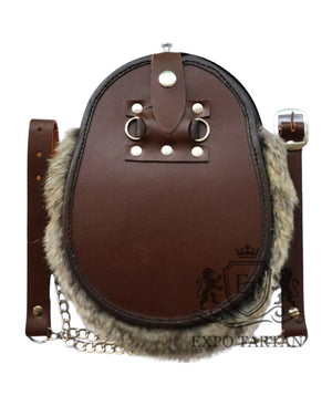 Brown Leather With Tan Color Rabbit Fur Sporran