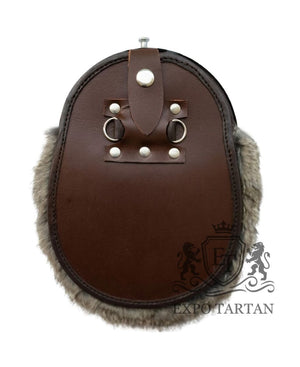 Brown Leather With Tan Color Rabbit Fur Sporran