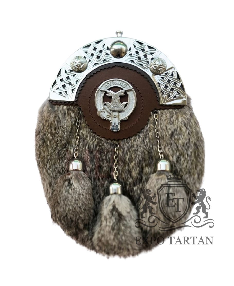 Brown Leather With Tan Color Rabbit Fur Sporran
