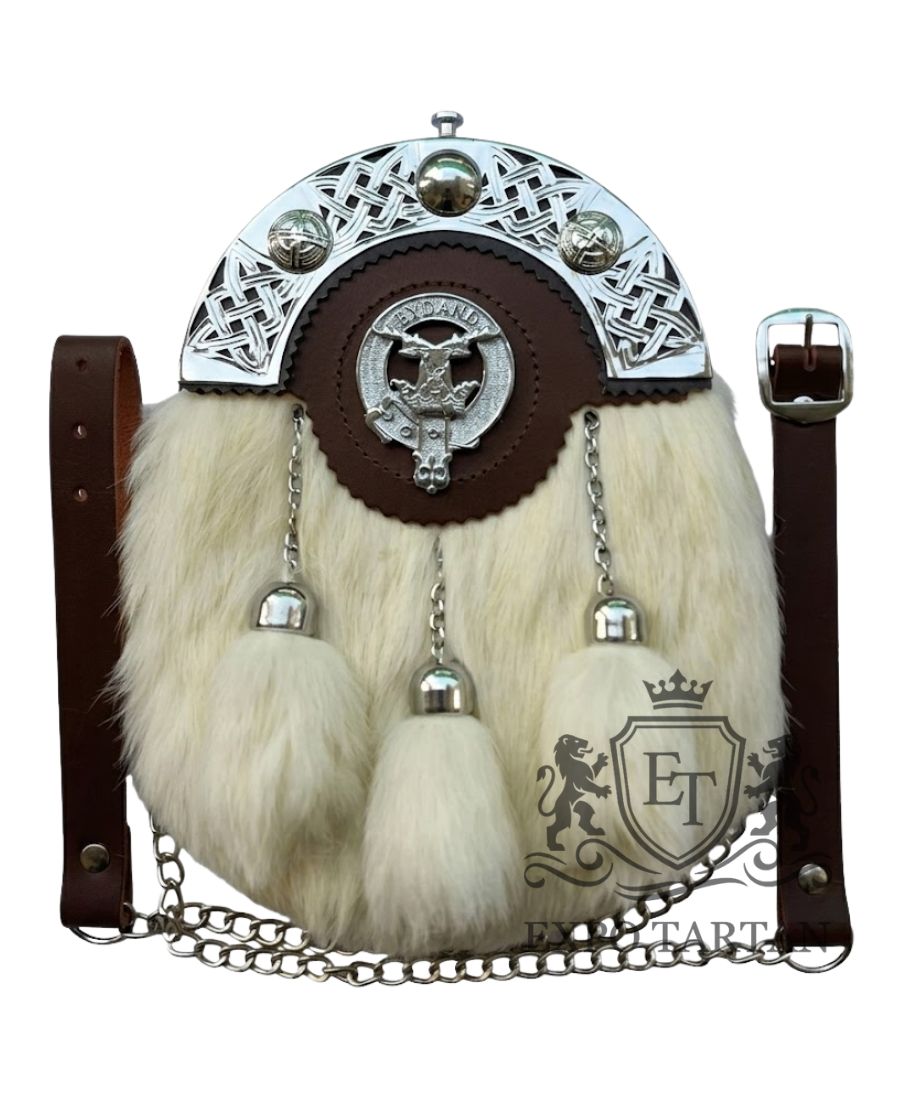 Brown Leather With White Rabbit Fur Sporran

