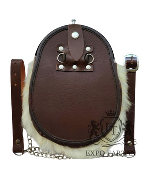 Brown Leather With White Rabbit Fur Sporran