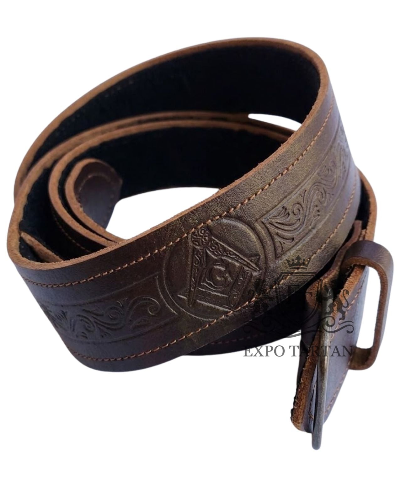 Brown Masonic Embossed Leather Kilt Belt