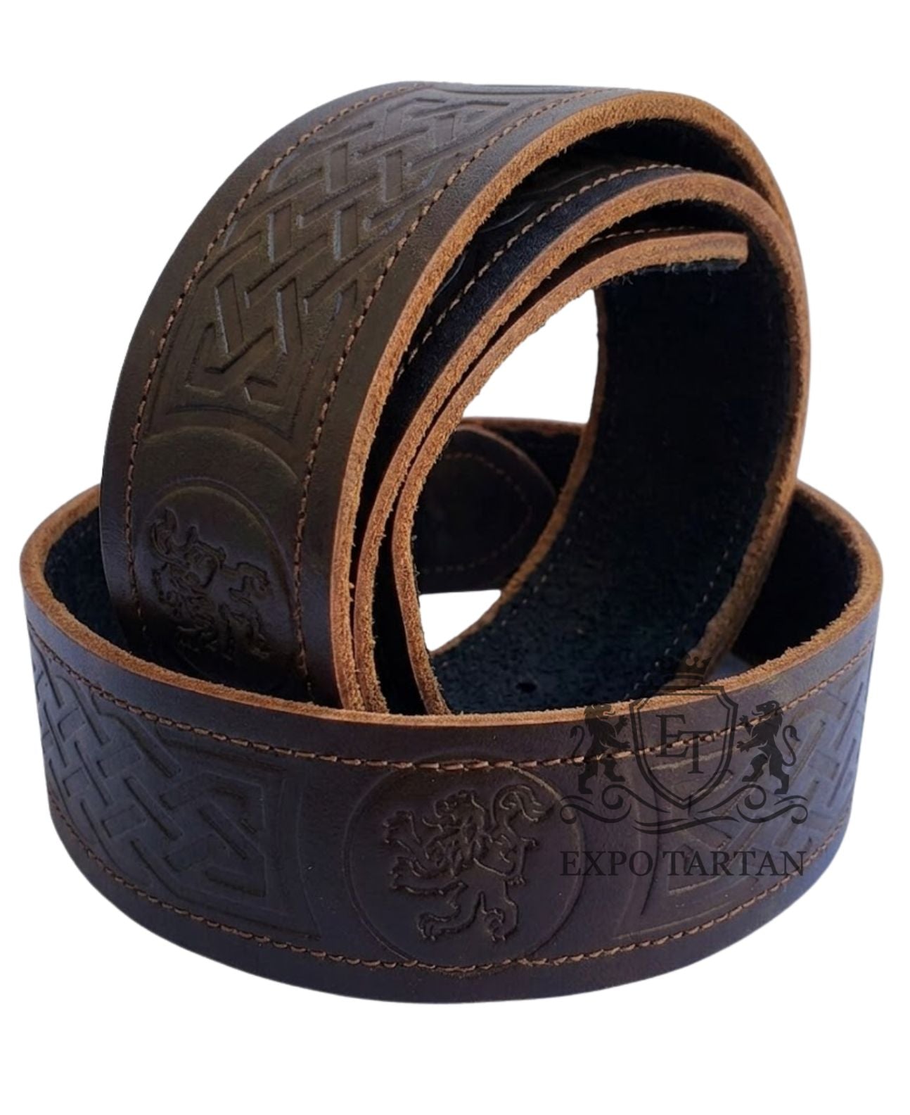 Brown Rampant Lion Embossed Leather Kilt Belt