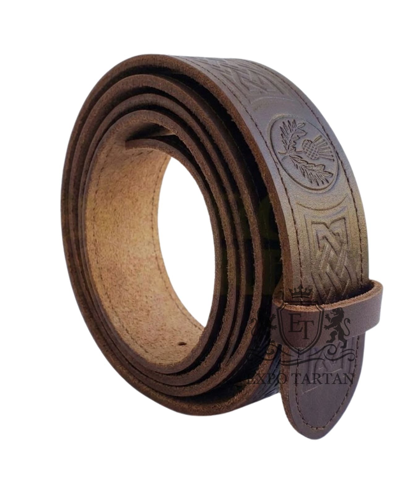 Brown Thistle Embossed Leather Kilt Belt