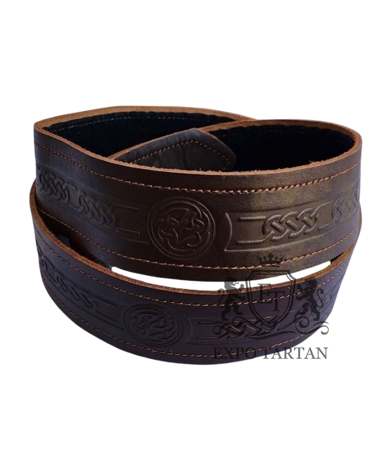 Brown Celtic Embossed Leather Kilt Belt