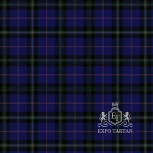 Men's Buckie District Swatch showing a deep navy blue, black, and green sett, intricately intersected by fine magenta pink lines