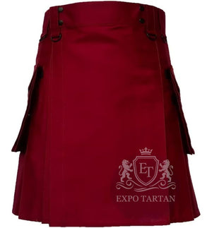 Maroon Utility Kilt Detachable Pockets