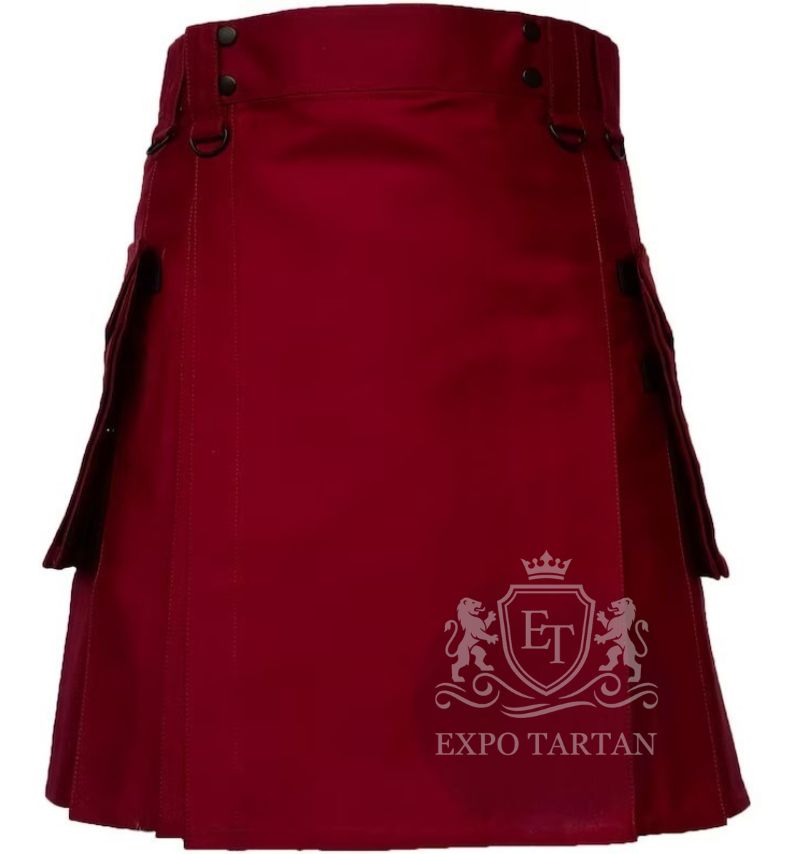 Maroon Utility Kilt Detachable Pockets