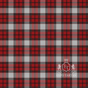 Men's Calgary Swatch showing a bold red and light grey sett, intricately intersected by solid black bands and fine white and yellow lines