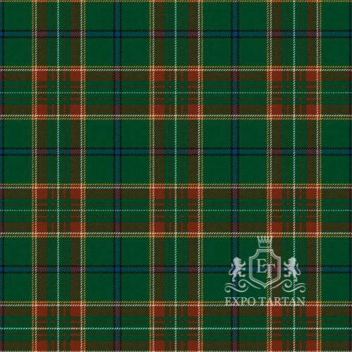 Men's Canadian Caledonian Hunting Ancient Swatch showing a vibrant green and terracotta sett, intricately intersected by fine white, yellow, and navy blue lines