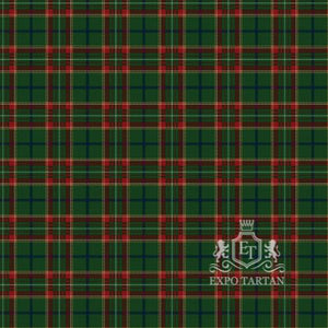 Men's Canadian Caledonian Swatch showing a rich forest green and crimson red sett, intricately intersected by navy bands and fine white and yellow line
