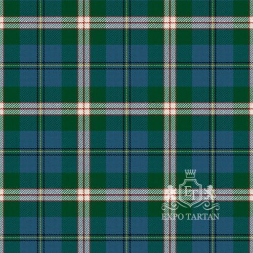 Men's Canadian Centennial Ancient Swatch showing a bright teal and green sett, intricately intersected by thick white bands and fine red and yellow lines