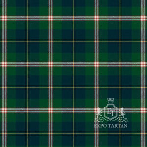 Men's Canadian National Ancient Swatch showing a bright green sett, intricately intersected by dark forest green bands, thick white stripes, and fine red and yellow lines