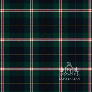 Men's Canadian National Swatch showing a deep green and navy sett, intricately intersected by thick white bands and fine red and yellow lines