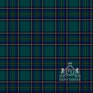 Men's Canmore Highland Games Swatch showing a deep green and navy sett, intricately intersected by fine white, yellow, and black lines
