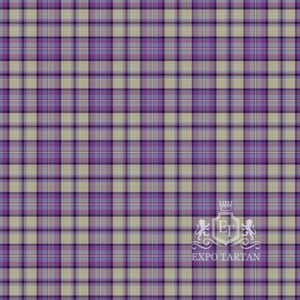 Men's Carse of Gowrie Dress Swatch showing a light beige sett, intricately intersected by purple and blue bands and fine yellow overcheck