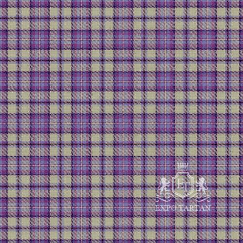 Men's Carse of Gowrie Dress Swatch showing a light beige sett, intricately intersected by purple and blue bands and fine yellow overcheck