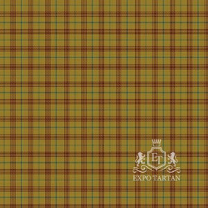 Men's Catalan Swatch showing a golden ochre sett, intricately intersected by red bands and fine blue and green overchecks