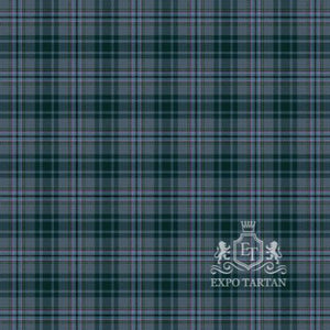 Men's The Causeway Swatch showing a greyish-blue and dark green sett, intricately intersected by fine pink and light blue overchecks.