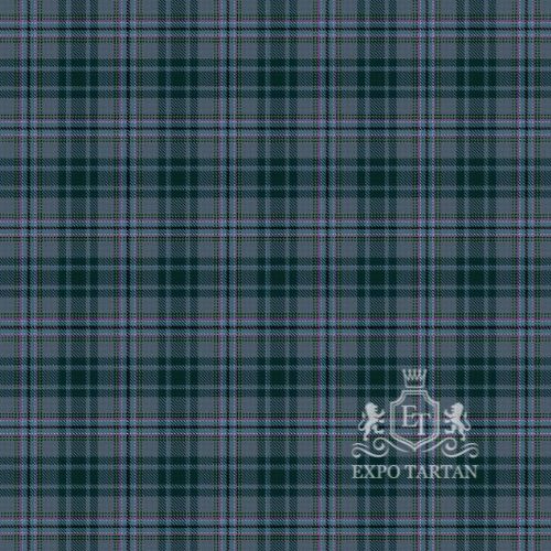Men's The Causeway Swatch showing a greyish-blue and dark green sett, intricately intersected by fine pink and light blue overchecks.