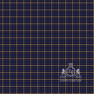 Men's Chandolin Swatch showing a deep navy blue sett, intricately intersected by golden yellow bands and fine white overchecks.