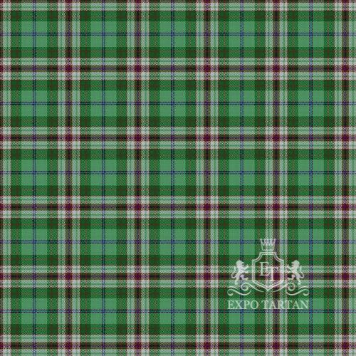 Men's Charlottetown Swatch showing a bright green sett, intricately intersected by white and dark green bands with fine burgundy and blue overcheck