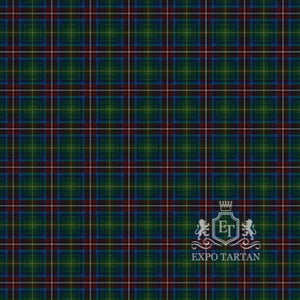 Men's Chattahoochee River Swatch showing a green and navy sett, intricately intersected by burgundy bands and fine yellow and white overchecks