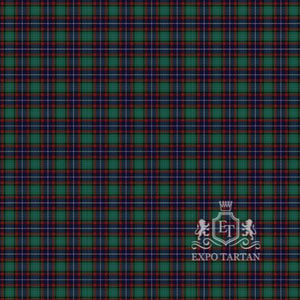 Men's Cherokee Swatch showing a green and navy sett, intricately intersected by burgundy bands and fine white overchecks
