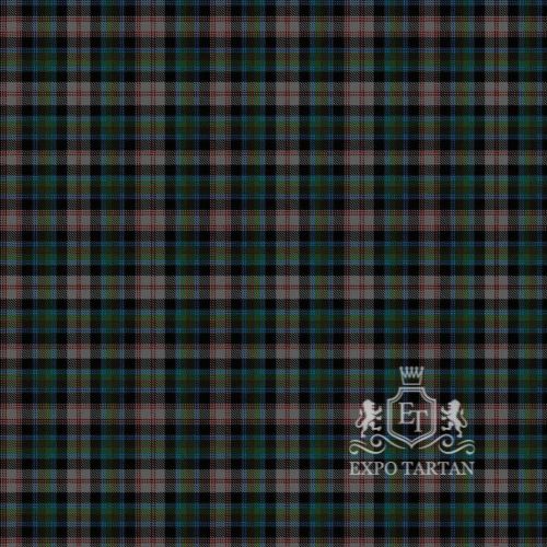 Men's Cherry Valley New York Swatch showing a grey and black sett, intricately intersected by green and blue bands with fine red and white overchecks
