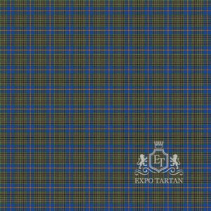 Men's City of Dorval Swatch showing a deep blue and olive green sett, intricately intersected by bright orange and light blue overchecks