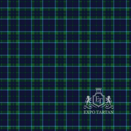 Men's City of Kincardine Tartan Kilt showing traditional knife pleats and black leather side straps in a deep navy and green sett, intricately intersected by bright light blue overchecks