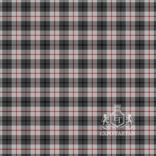 Men's City of London Swatch showing a light grey sett, intricately intersected by dark grey bands and bright red overchecks
