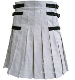 White Cowhide Leather Utility Kilt Scottish Highland Leather Wear