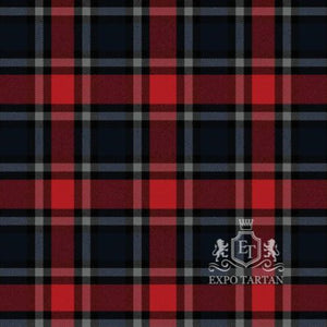 Men's Clergy Red Swatch showing a red and navy sett, intricately intersected by heavy black bands and light grey overchecks.