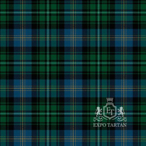 Men's Clergy of Ulva Ancient Swatch showing an ancient green and blue sett, intricately intersected by heavy black bands and pale yellow overcheck