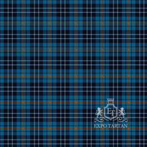 Men's Club Kilt Du Pays De Lorient Swatch showing a blue and navy sett, intricately intersected by light blue, yellow, and red overchecks