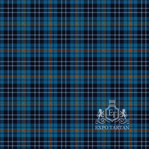 Men's Club Kilt Du Pays De Lorient Swatch showing a blue and navy sett, intricately intersected by light blue, yellow, and red overchecks