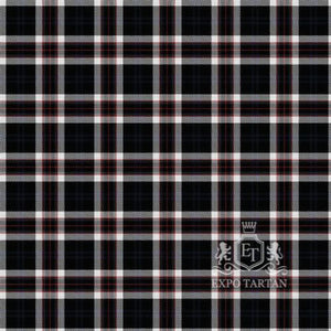 Men's Coal Miners Swatch showing a solid black sett, intricately intersected by white bands and fine red overchecks