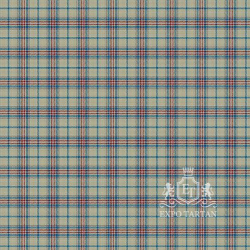 Men's Compatriots Spirit of Peace Swatch showing a light beige sett, intricately intersected by bright blue and red bands