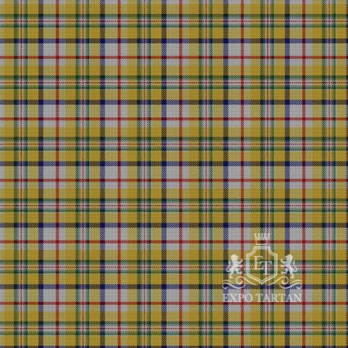 Men's Contrecoeur Dress Swatch showing a yellow and grey sett, intricately intersected by red, blue, and green overchecks.