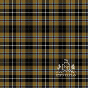 Men's Cornish Tartan Day Swatch showing a golden brown and black sett, intricately intersected by light blue, red, and white overchecks