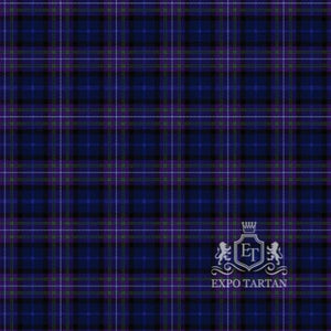 Men's Cowal Swatch showing a navy and black sett, intricately intersected by purple bands and green overchecks