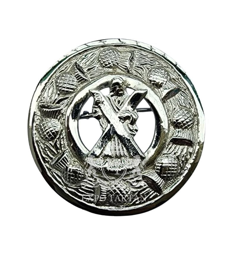Cross Badge Silver Kilt Fly Plaid Brooch