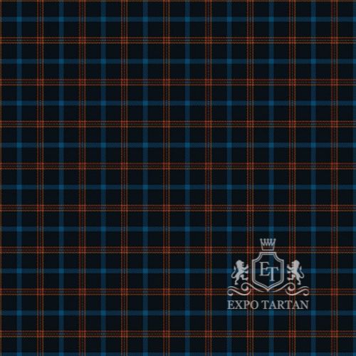 Men's Culemborg Swatch showing a dark navy sett, intricately intersected by bright blue bands and orange overchecks