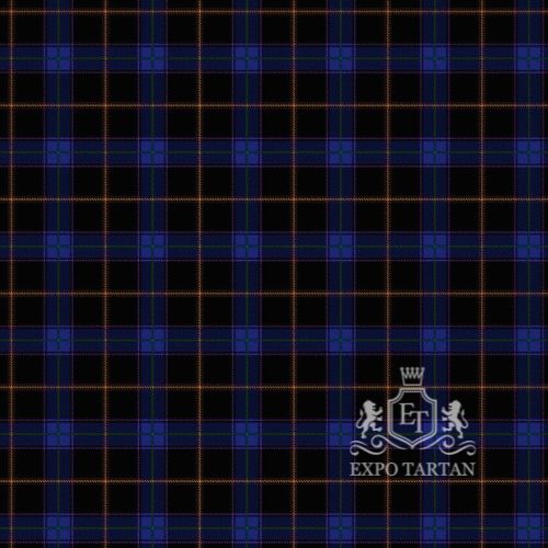 Men's Cumnock Swatch showing a black and blue sett, intricately intersected by bright yellow and subtle green overchecks."