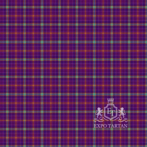 Men's Deaf Scotland Membership Swatch showing a deep royal purple sett, intricately intersected by vibrant golden-yellow, warm orange-red, and teal-green overcheck