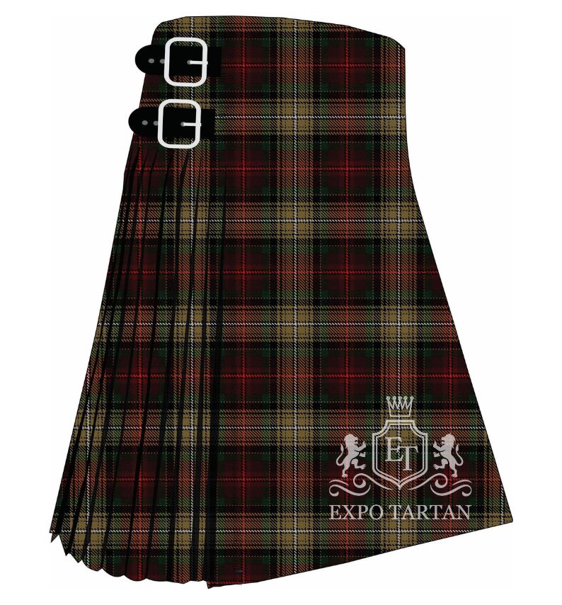 Men's Declaration of Arbroath 7th Centennial Anniversary Swatch showing a dark forest green and deep burgundy sett, intricately intersected by golden-brown and crisp white overcheck